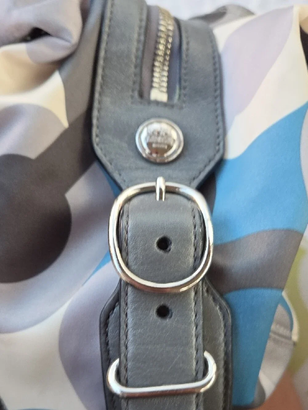 Coach Gray, Blue & Cream Geometric Hobo Bag New Condition